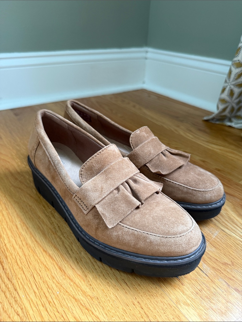 Clarks Women's Suede Fringe Loafers in Light Brown